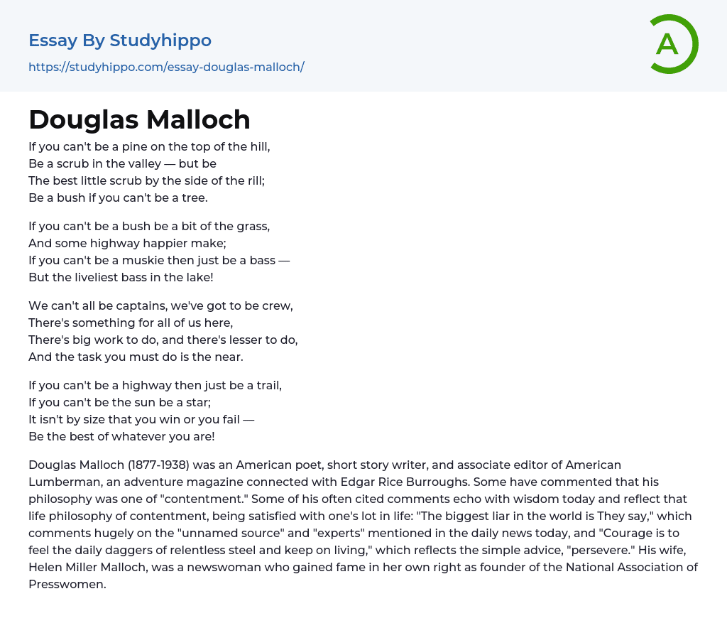 Douglas Malloch Essay Example