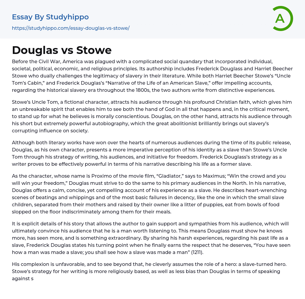 Douglas vs Stowe Essay Example