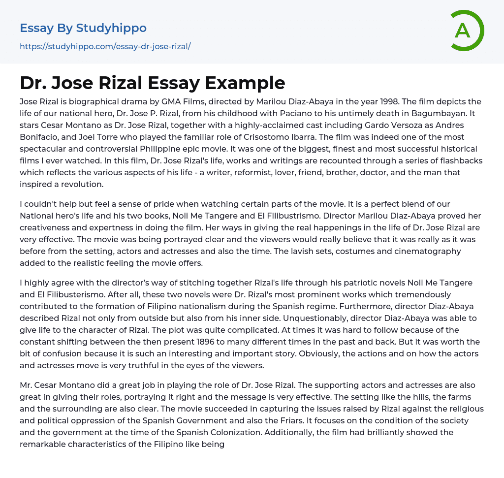 Dr. Jose Rizal Essay Example