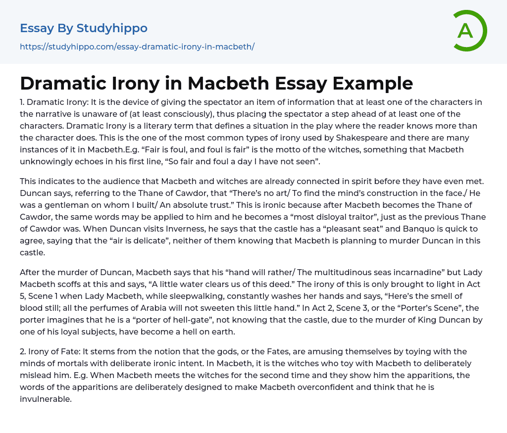 Dramatic Irony In Macbeth Essay Example StudyHippo