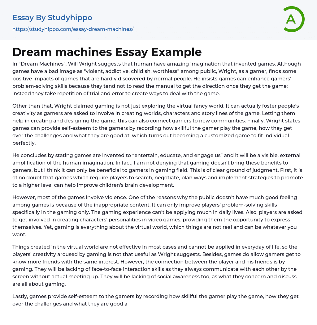 Dream machines Essay Example