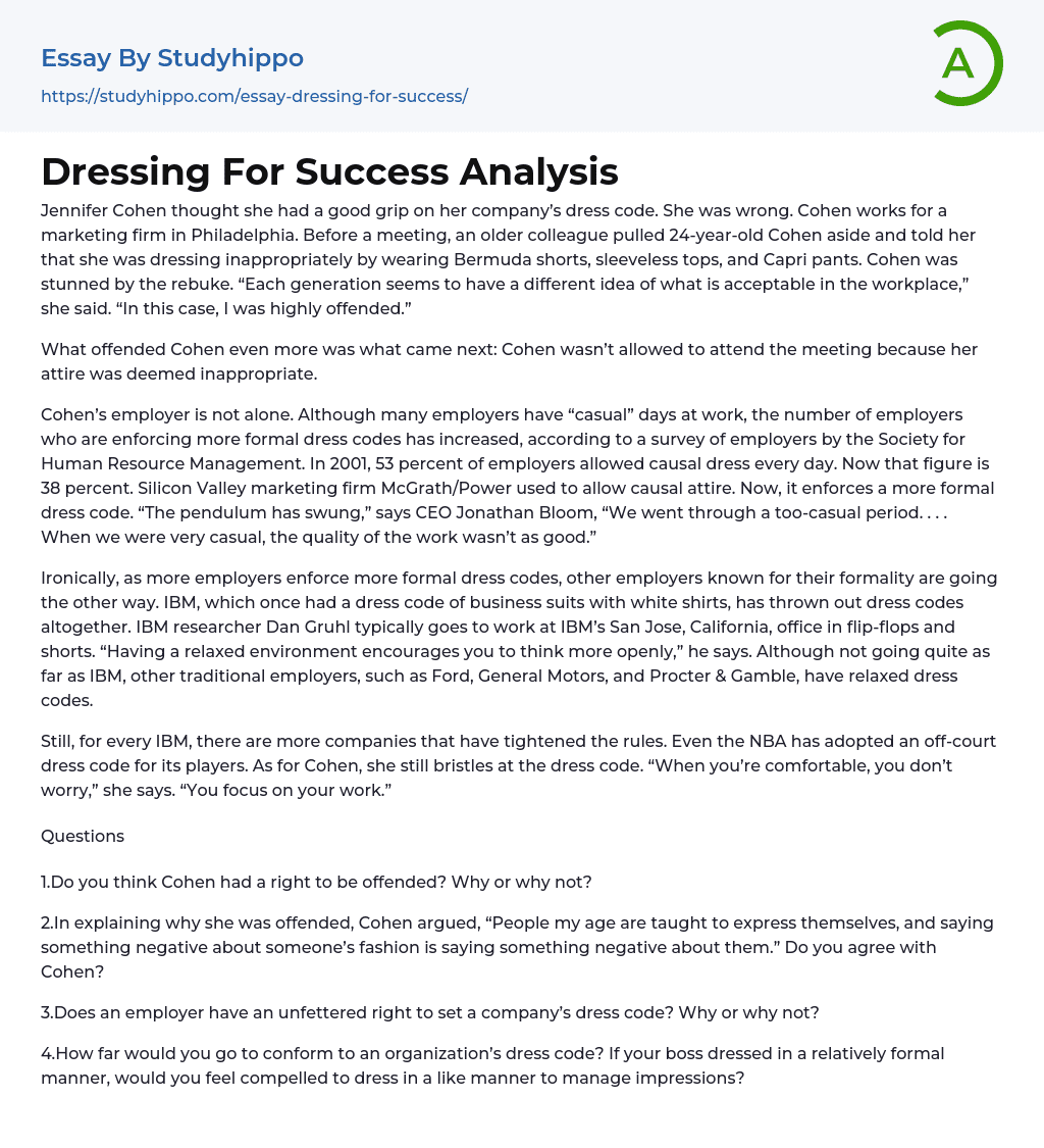 Dressing For Success Analysis Essay Example