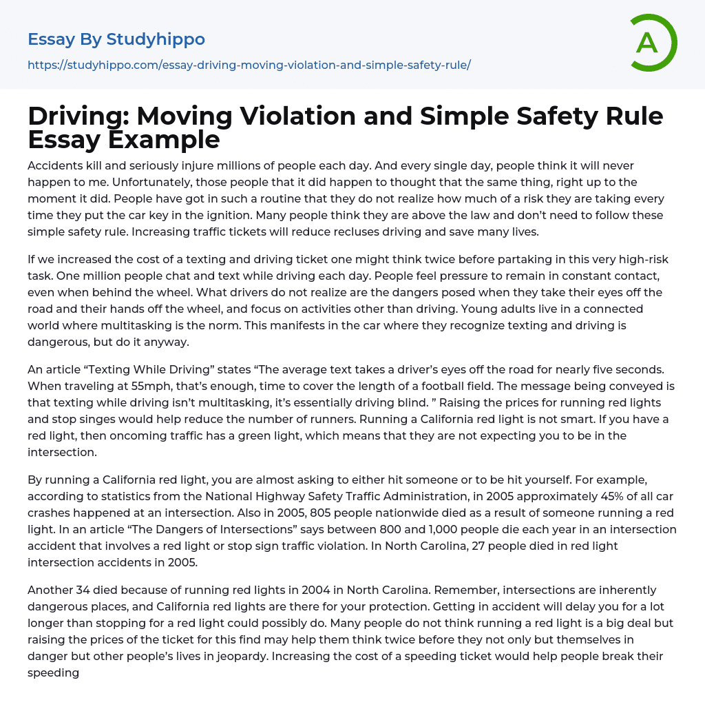 Driving: Moving Violation and Simple Safety Rule Essay Example