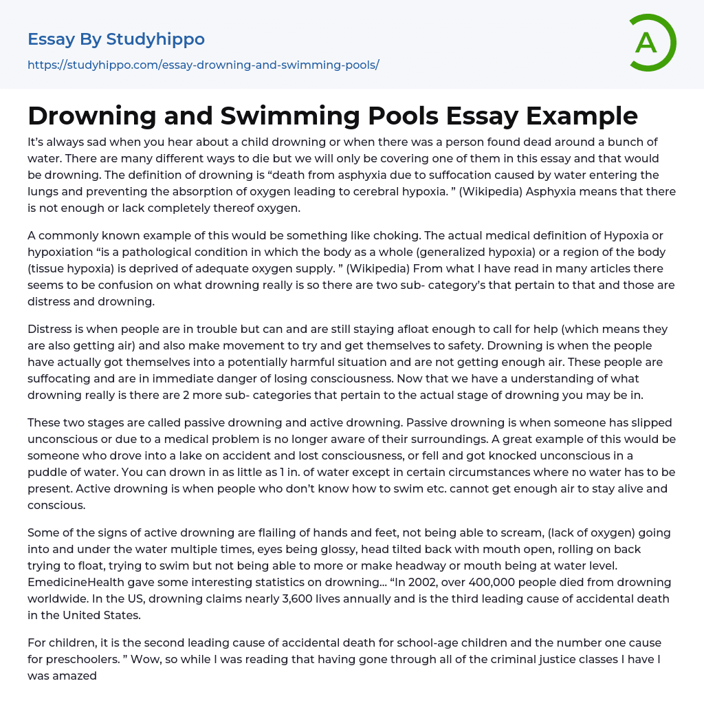 Drowning and Swimming Pools Essay Example