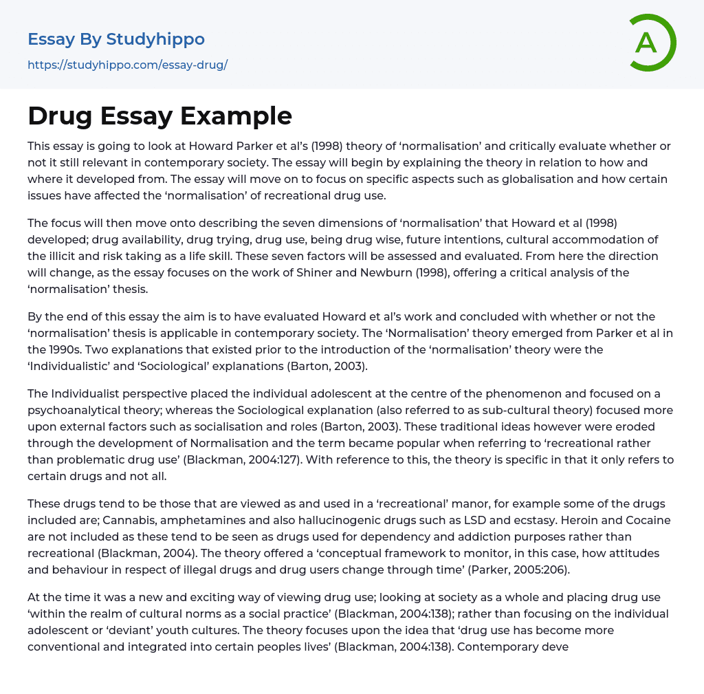 Drug Essay Example