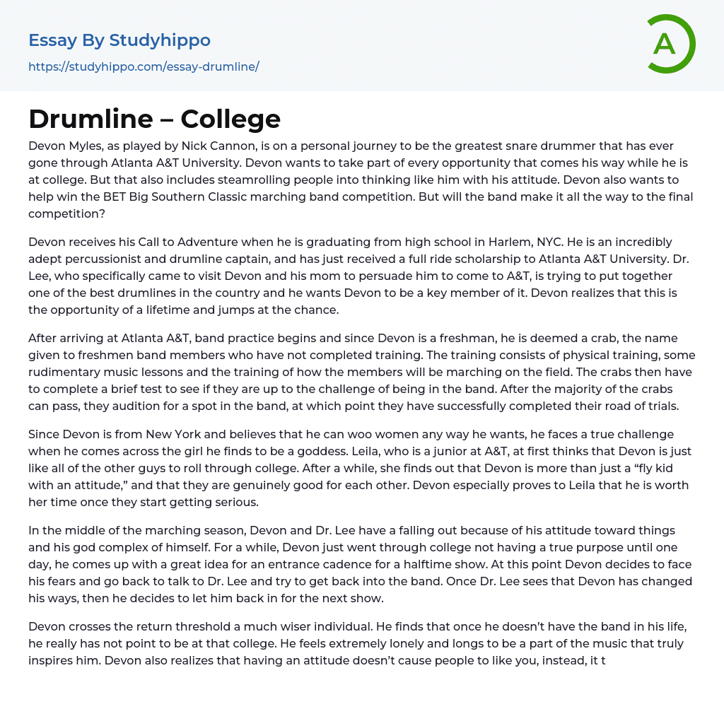 Drumline – College Essay Example