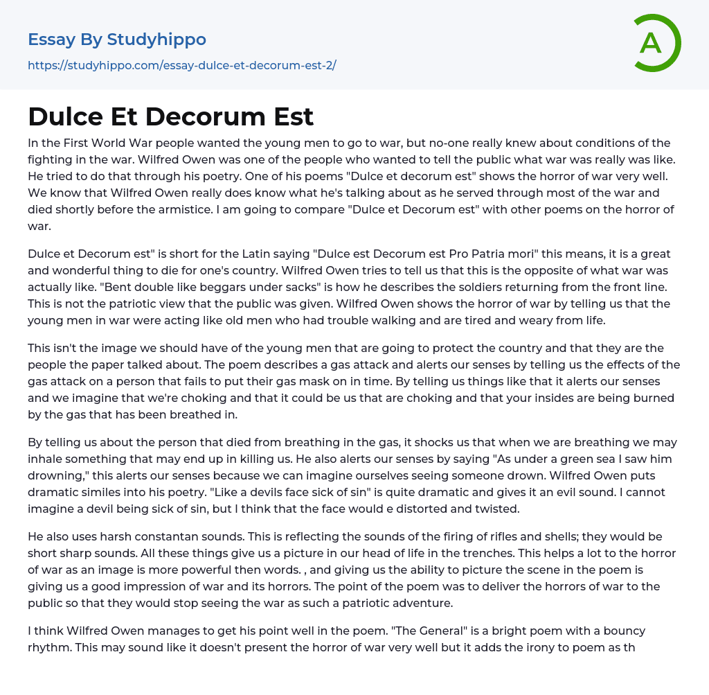 Dulce Et Decorum Est Essay Example