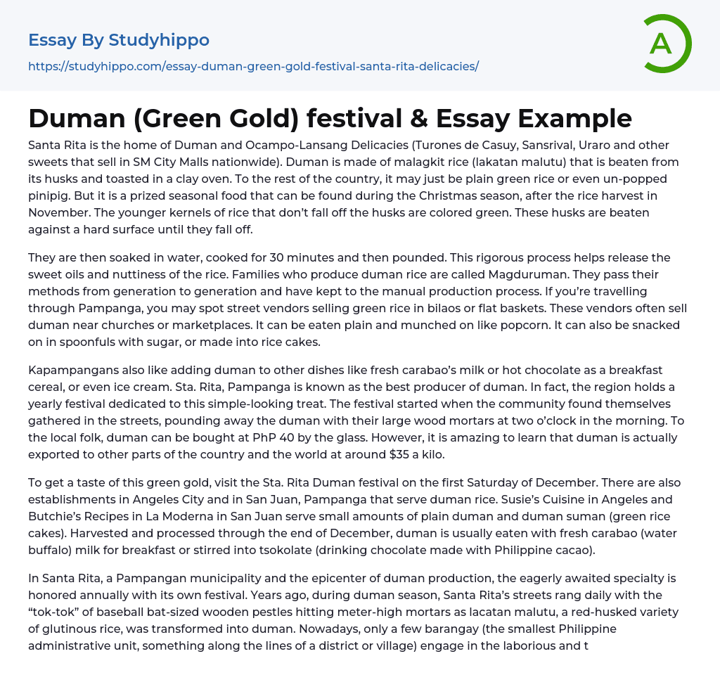 Duman (Green Gold) festival &amp Essay Example