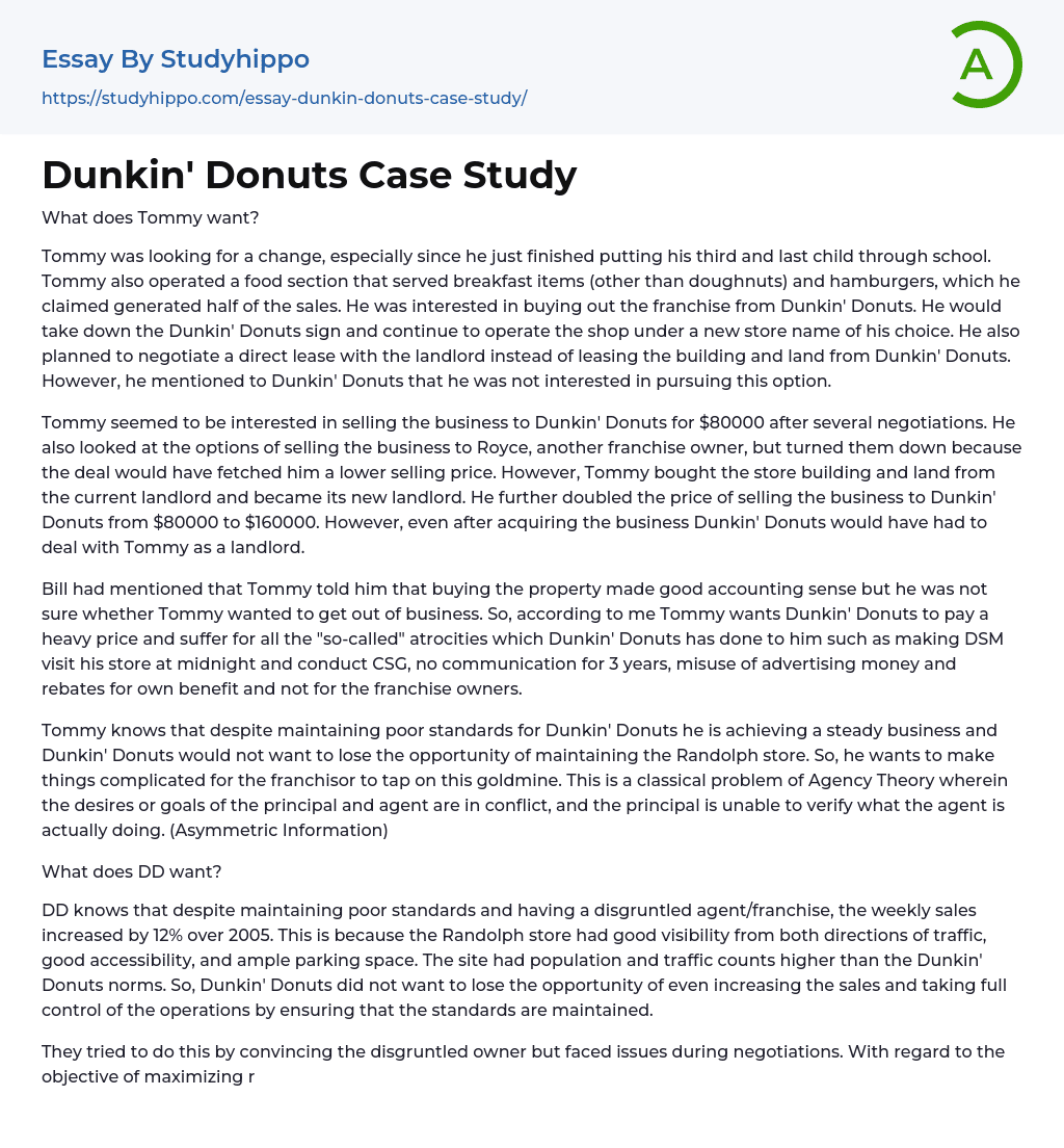 Dunkin’ Donuts Case Study Essay Example