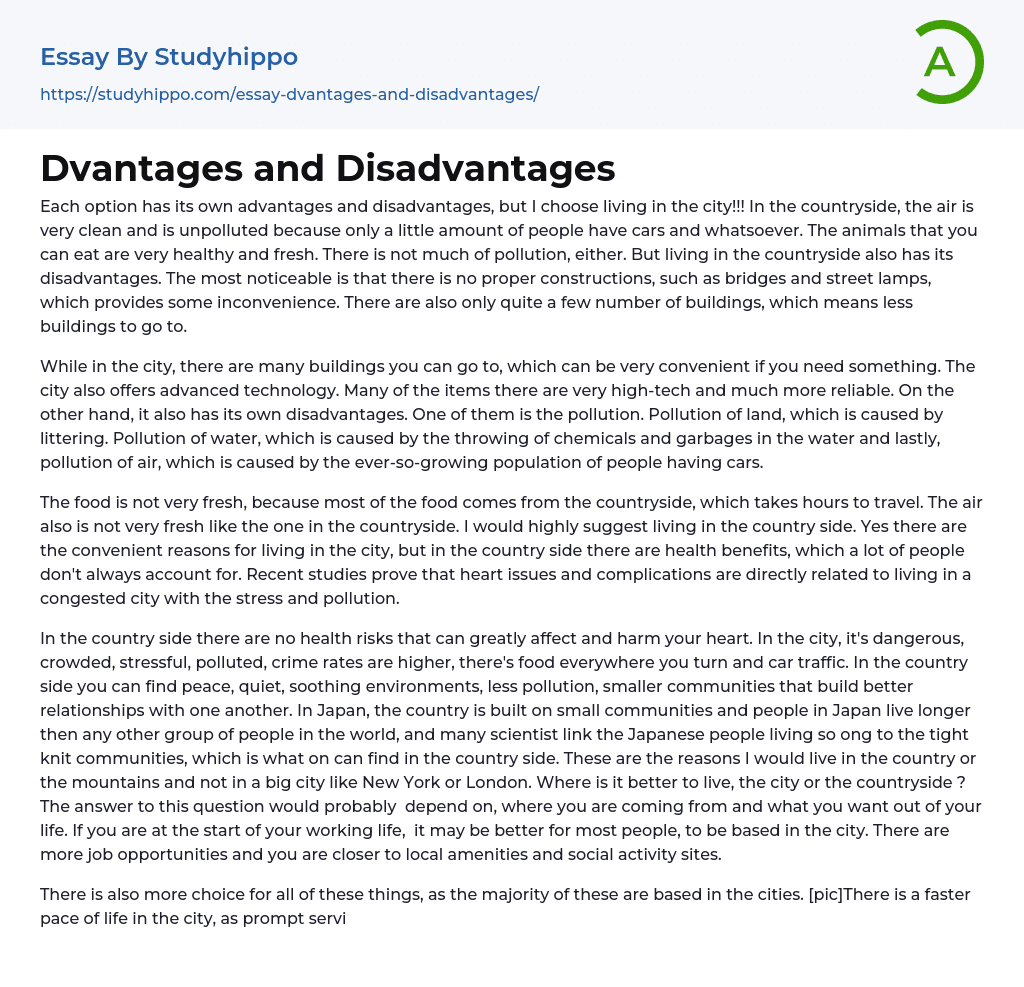 Dvantages and Disadvantages Essay Example