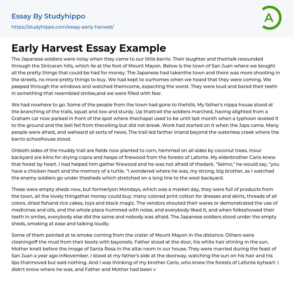 Early Harvest Essay Example