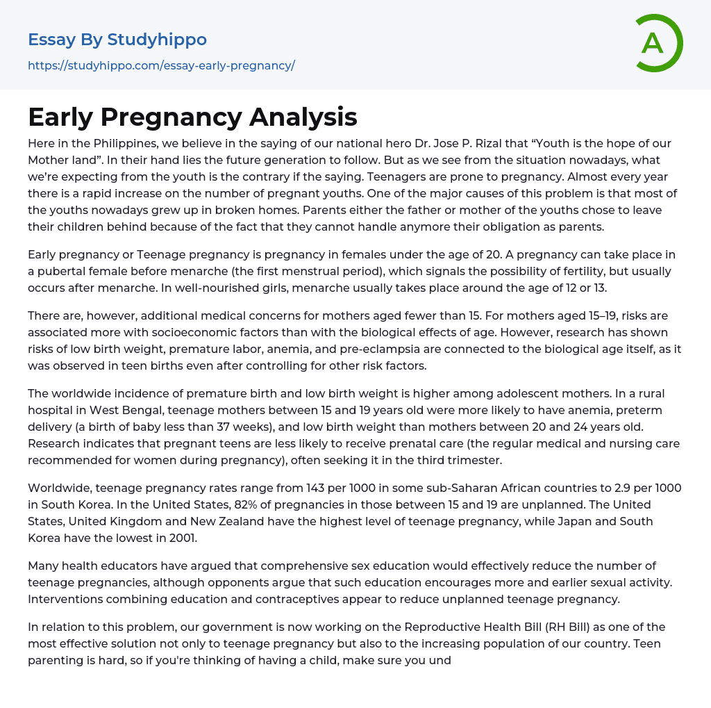 Early Pregnancy Analysis Essay Example