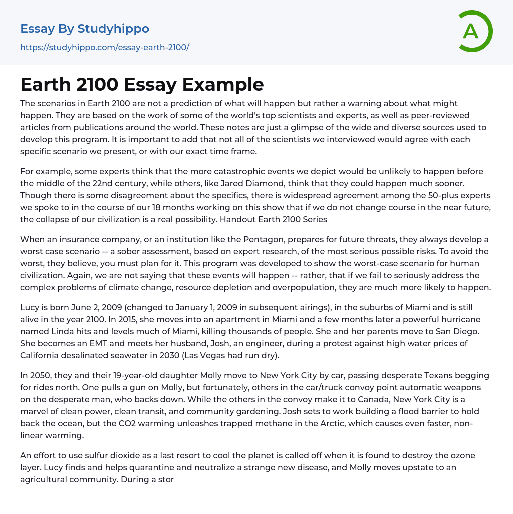 Earth 2100 Essay Example