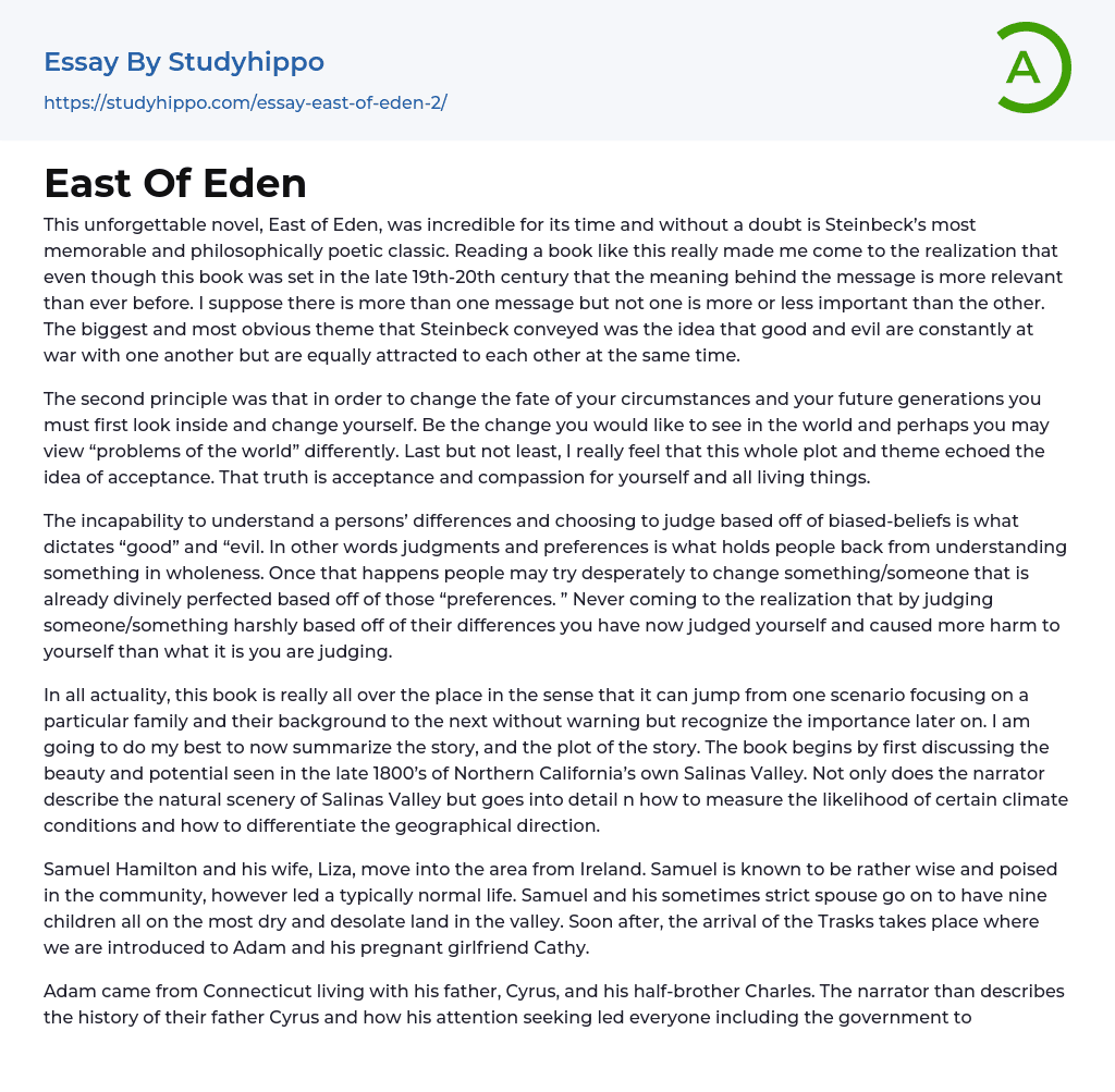 East Of Eden Essay Example