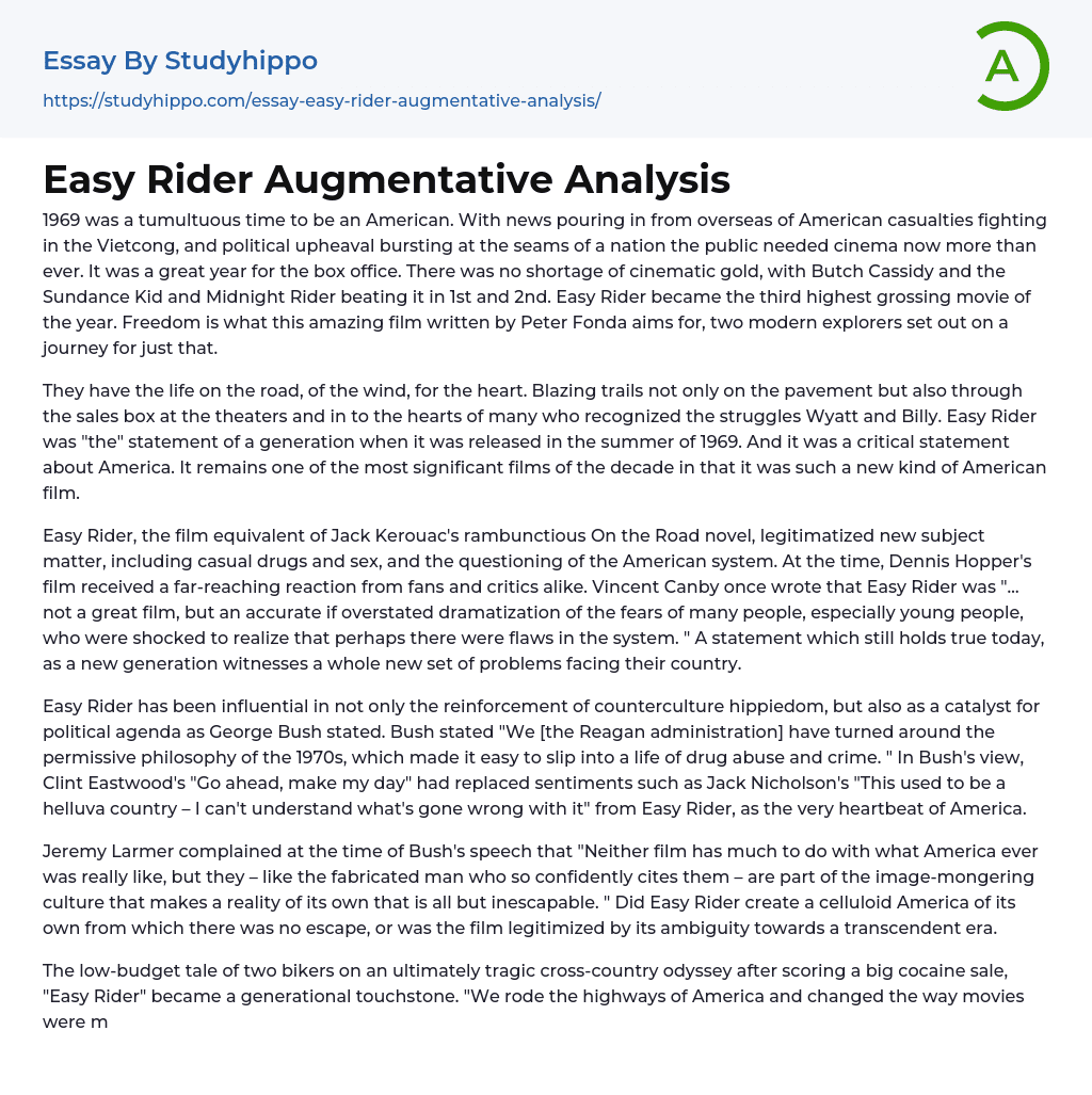 Easy Rider Augmentative Analysis Essay Example
