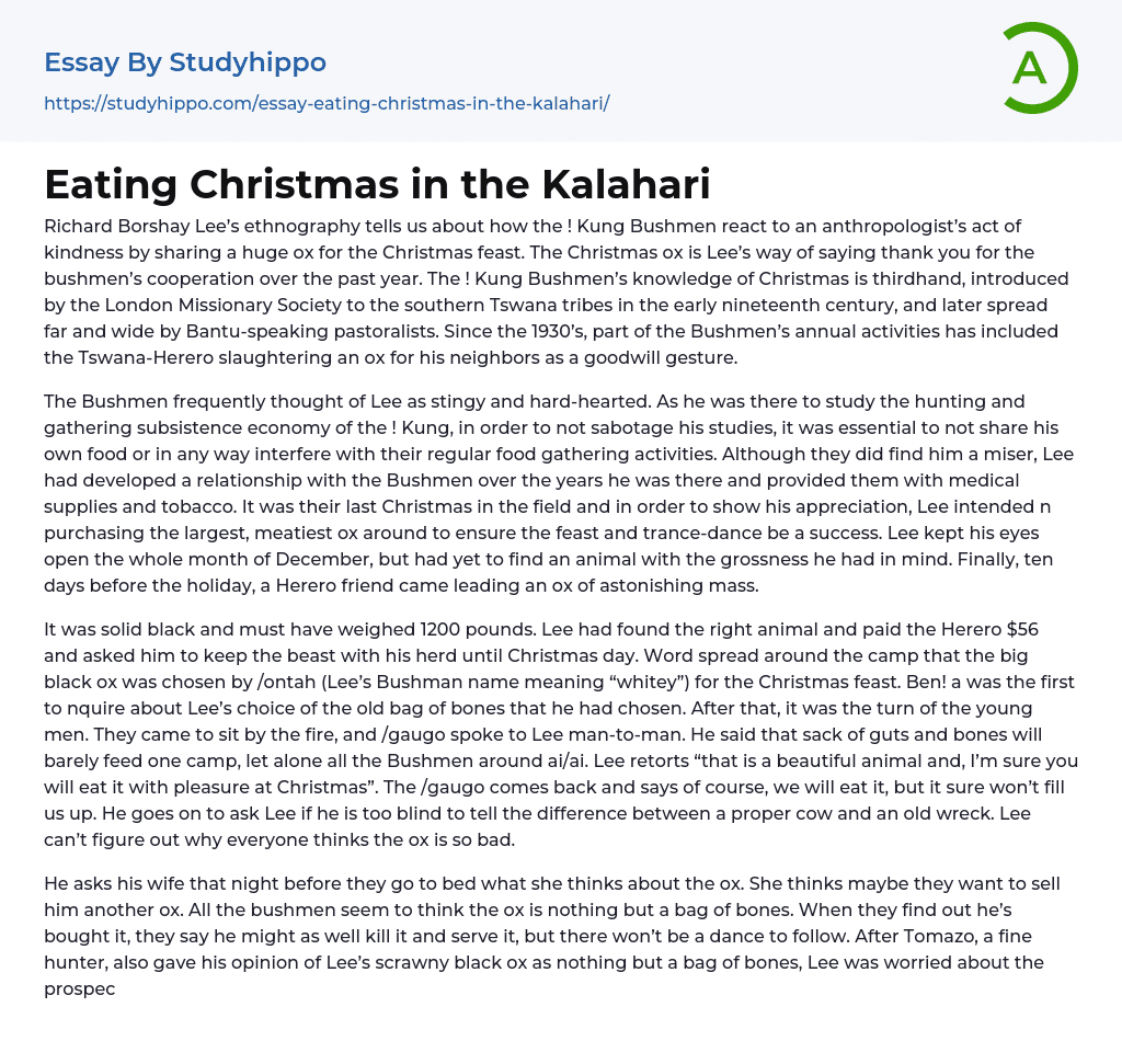Eating Christmas in the Kalahari Essay Example