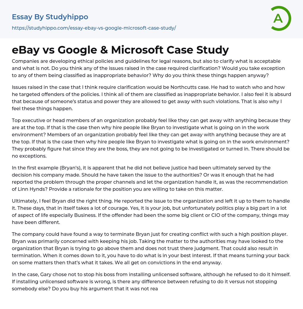 eBay vs Google & Microsoft Case Study Essay Example