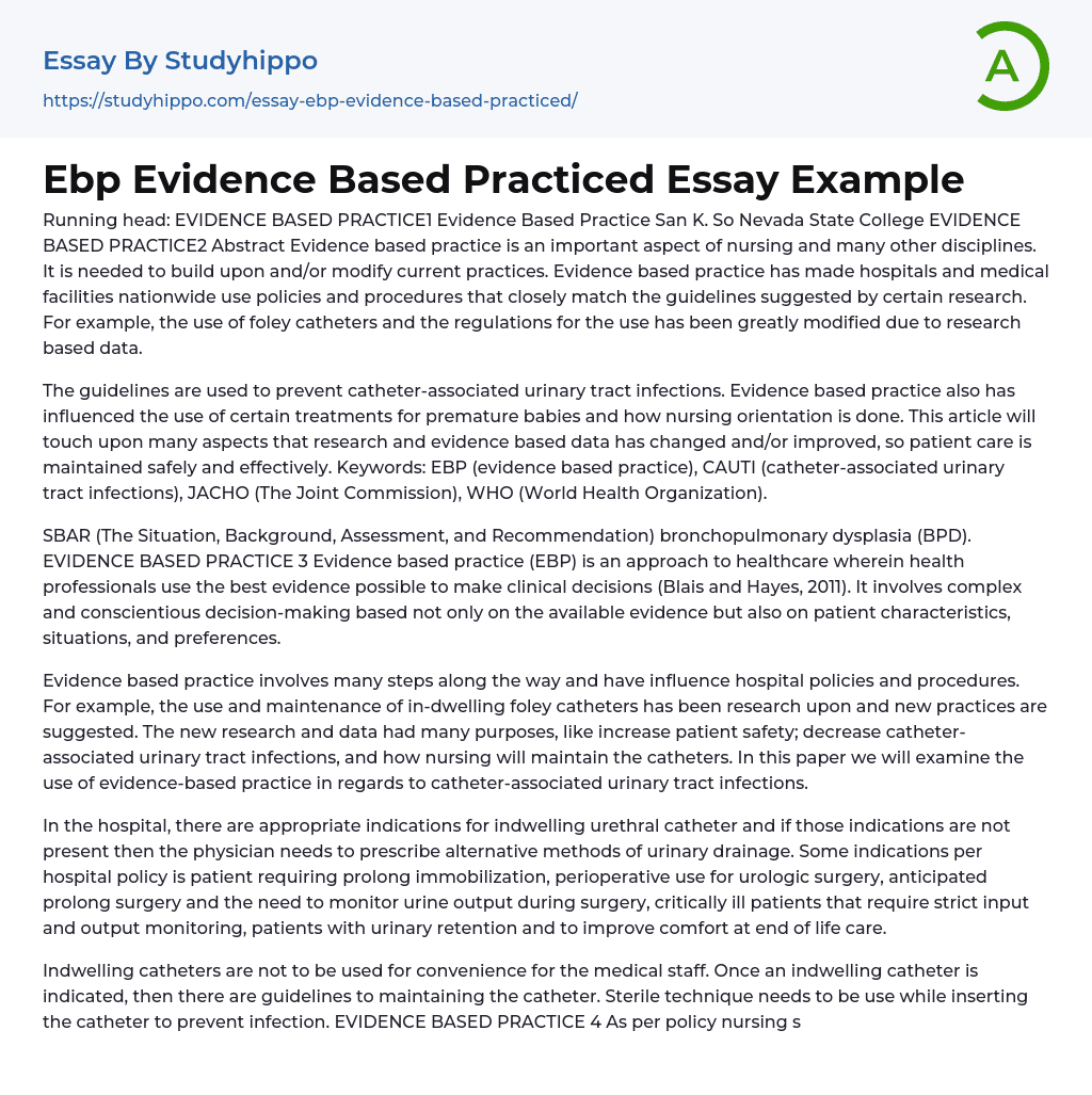 Ebp Evidence Based Practiced Essay Example