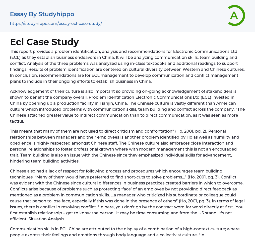 Ecl Case Study Essay Example