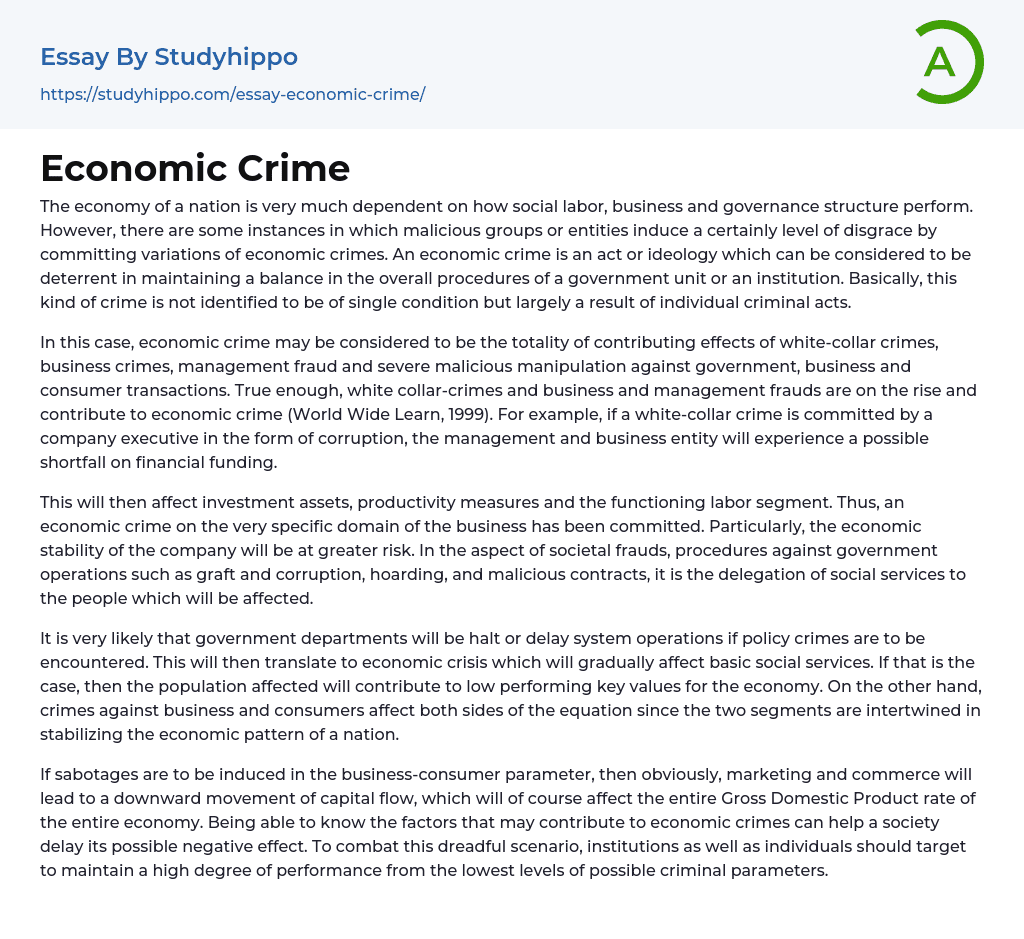 Economic Crime Essay Example