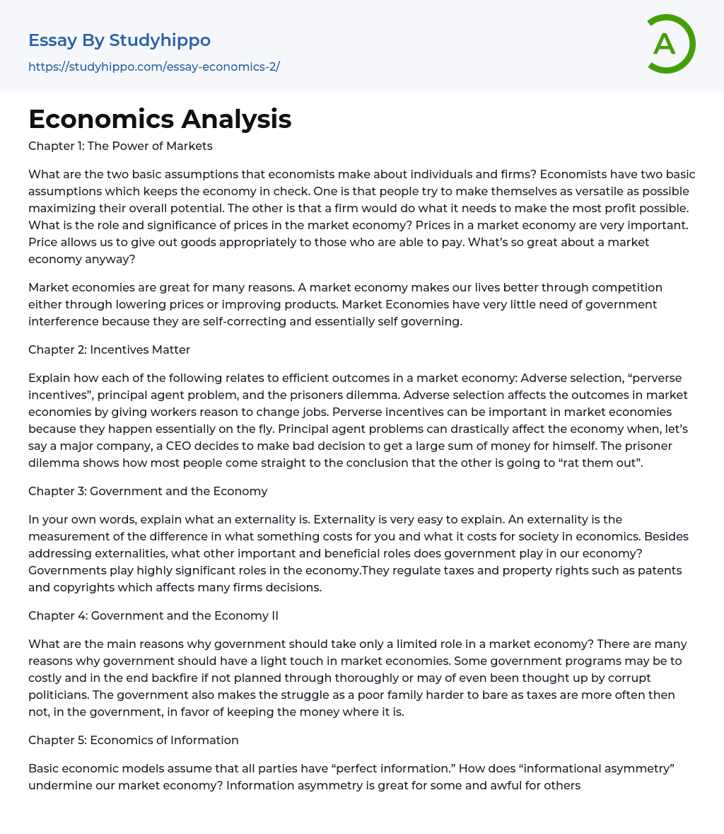 Economics Analysis Essay Example