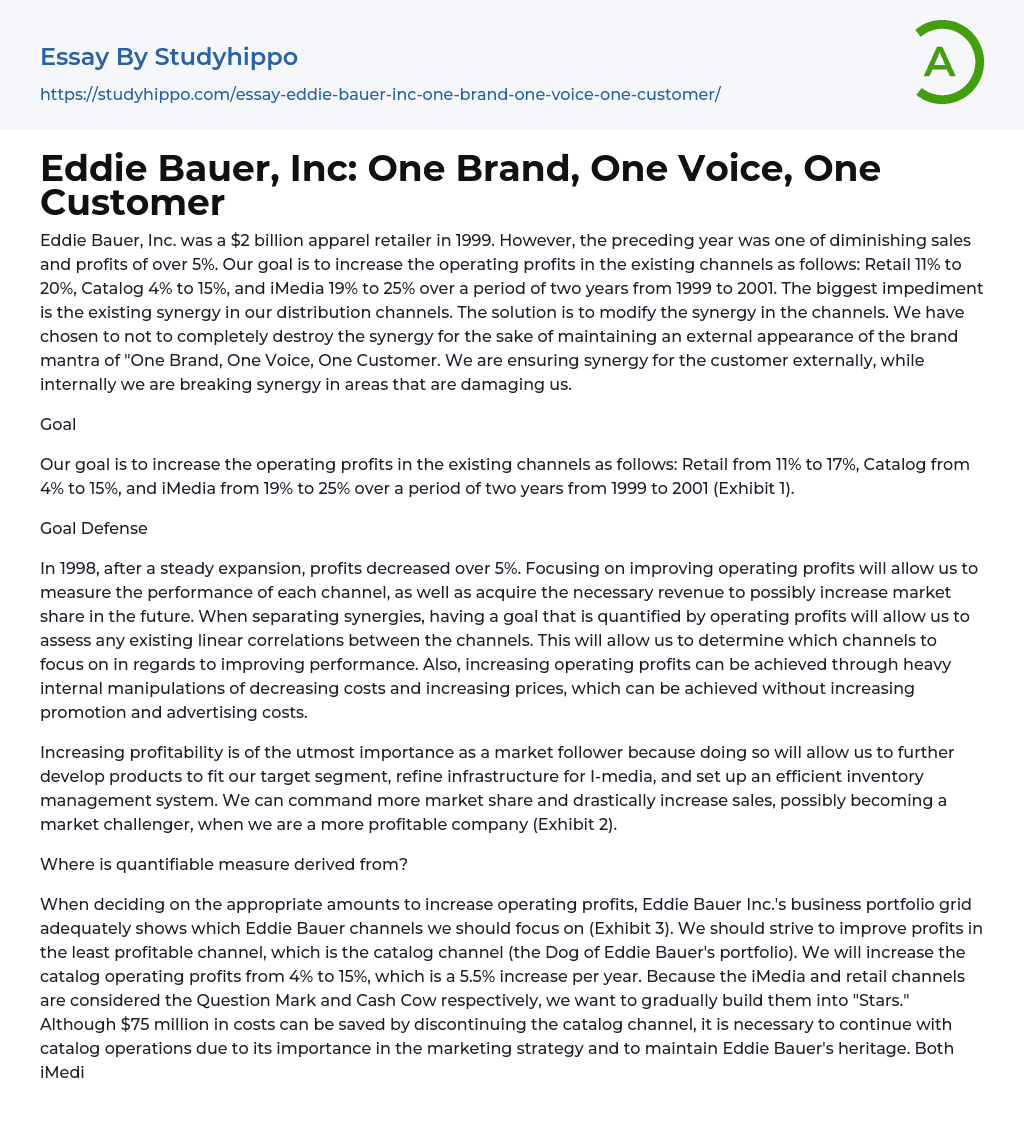 Eddie Bauer, Inc: One Brand, One Voice, One Customer Essay Example