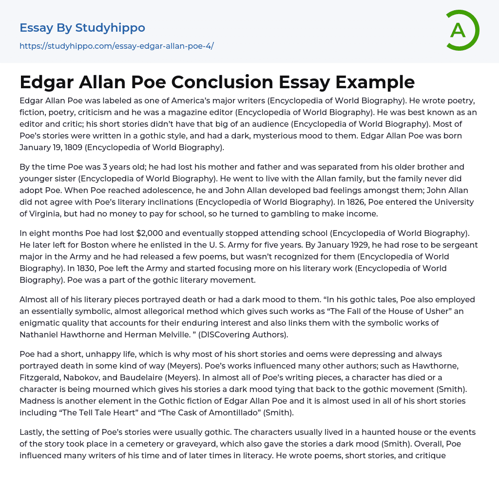 Edgar Allan Poe Conclusion Essay Example
