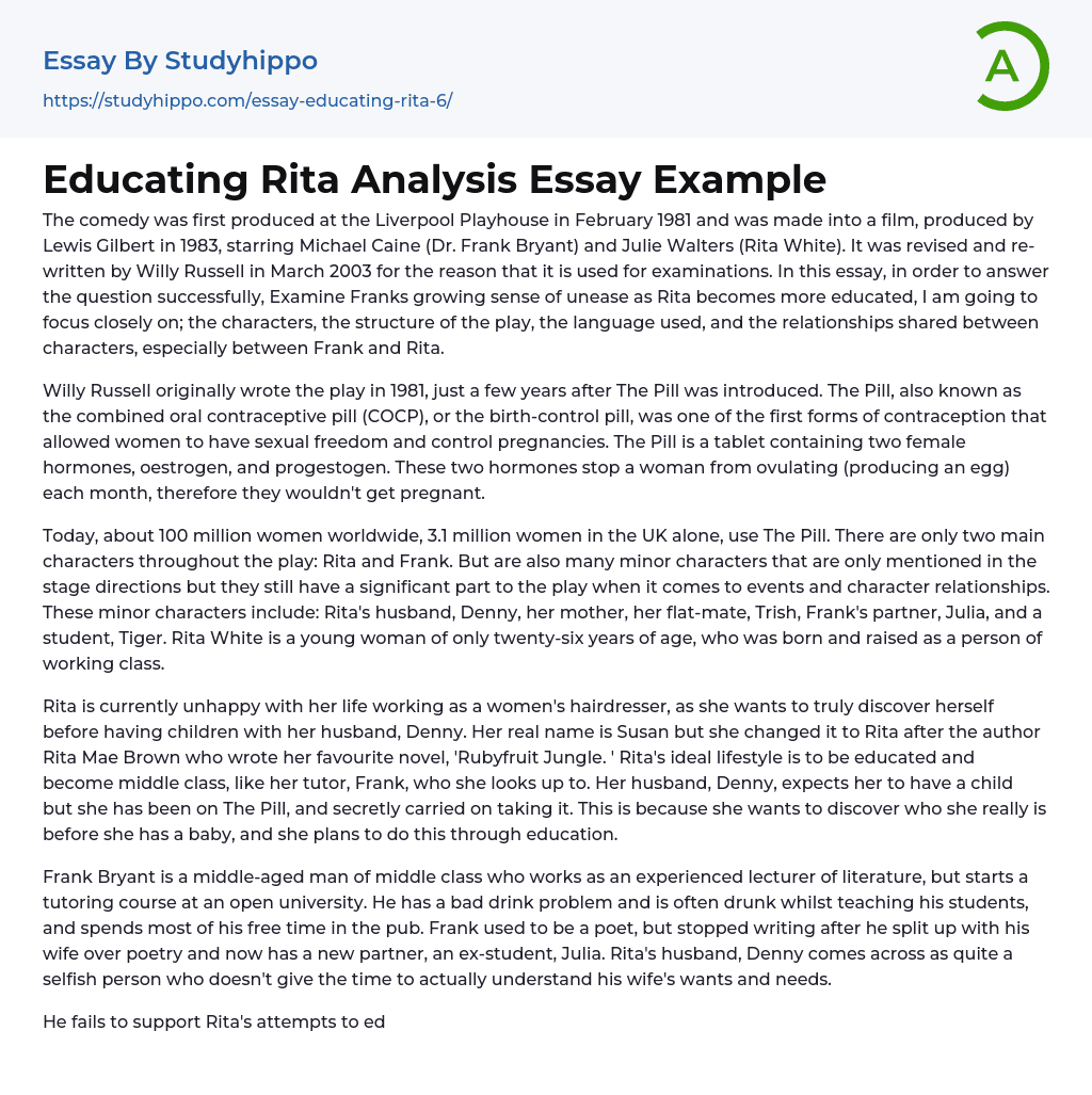 Educating Rita Analysis Essay Example