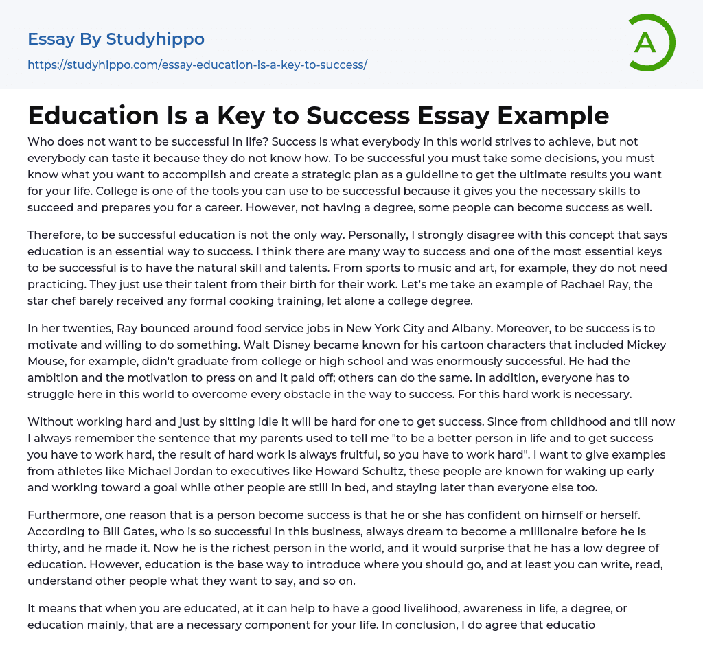 Education Is A Key To Success Essay Example StudyHippo