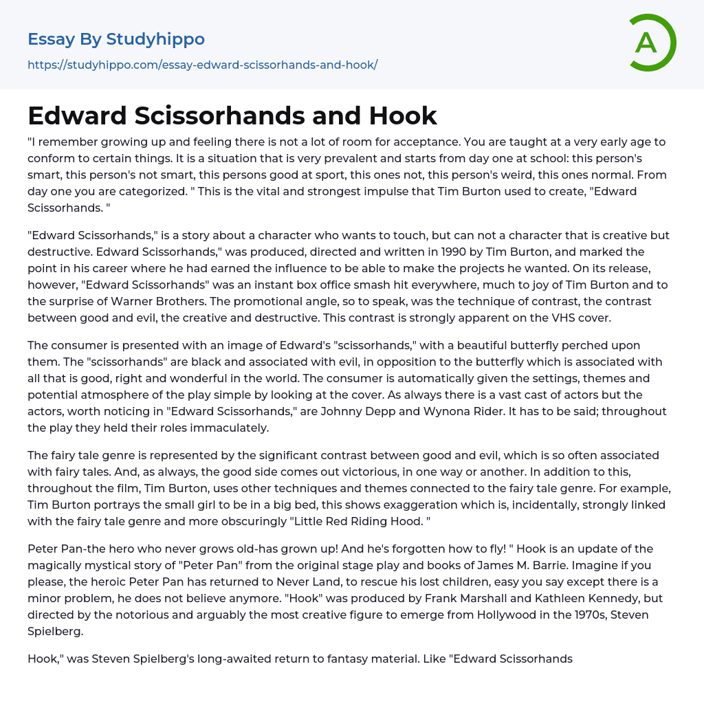 Edward Scissorhands and Hook Essay Example