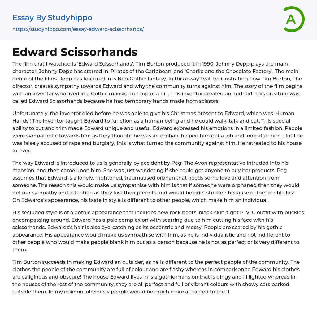 Edward Scissorhands Essay Example