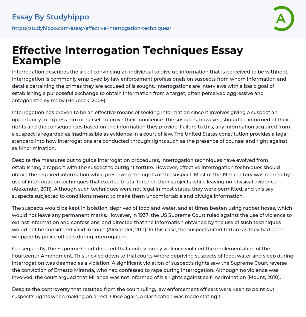 Effective Interrogation Techniques Essay Example