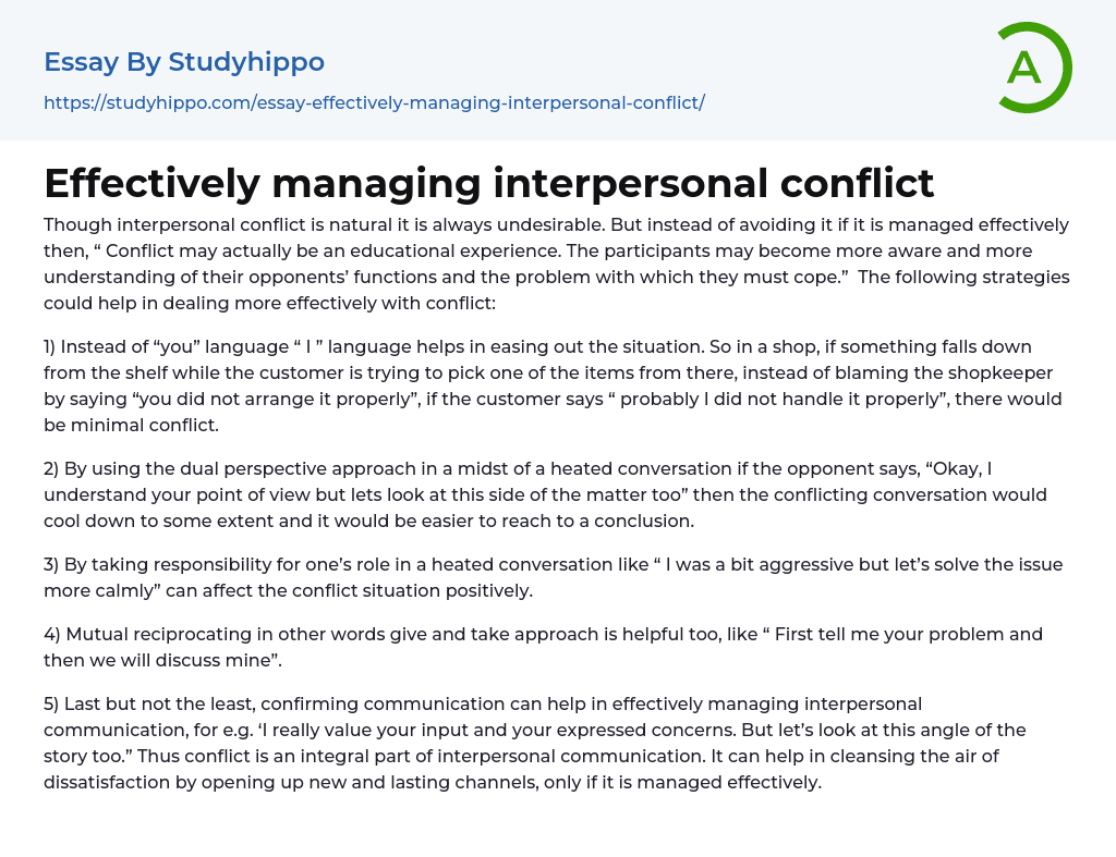 interpersonal conflict conclusion essay
