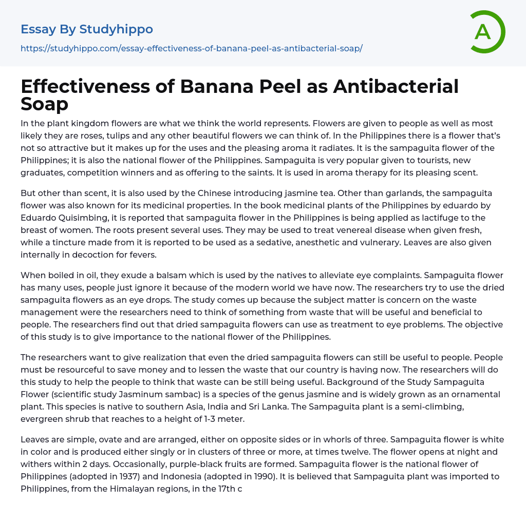 Effectiveness of Banana Peel as Antibacterial Soap Essay Example