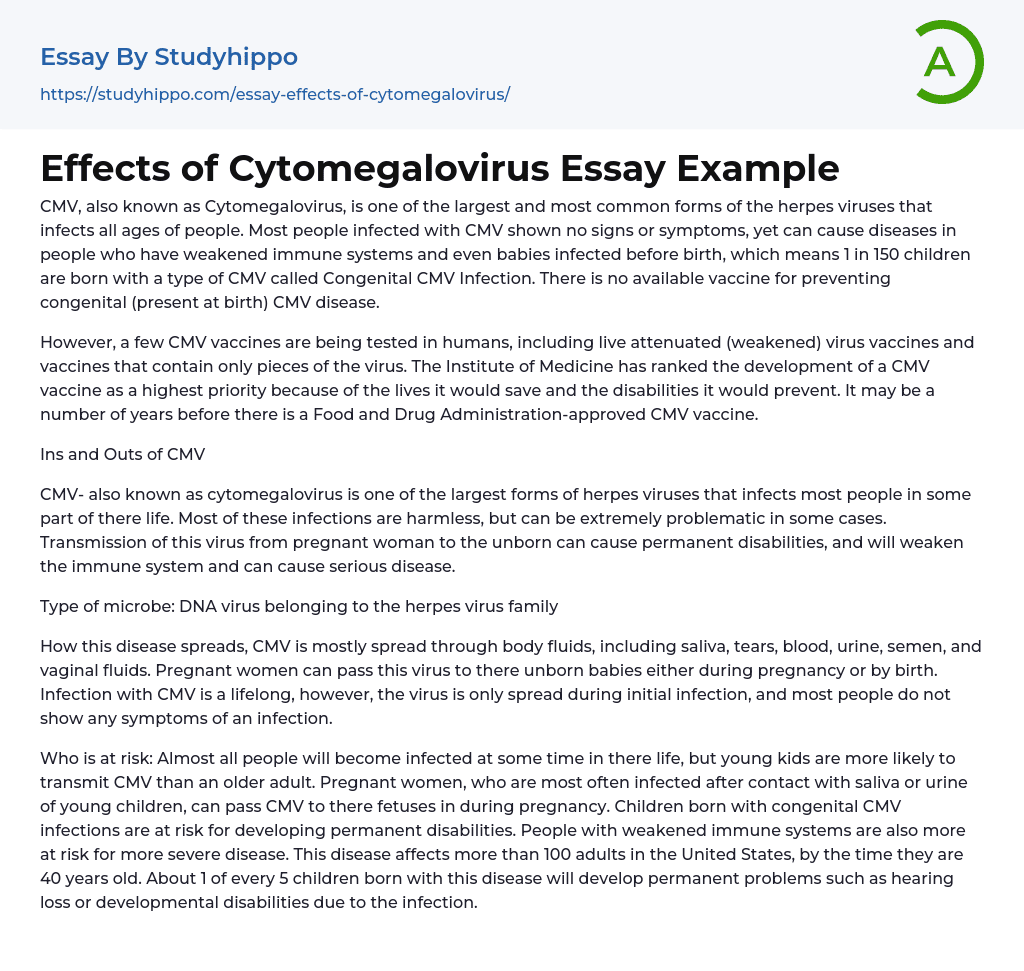 Effects of Cytomegalovirus Essay Example