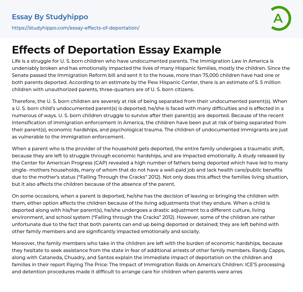 Effects of Deportation Essay Example