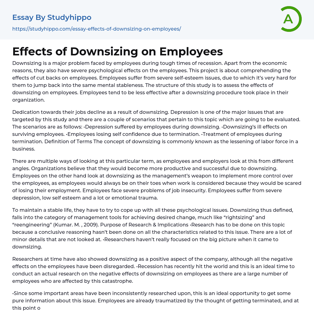 Effects of Downsizing on Employees Essay Example