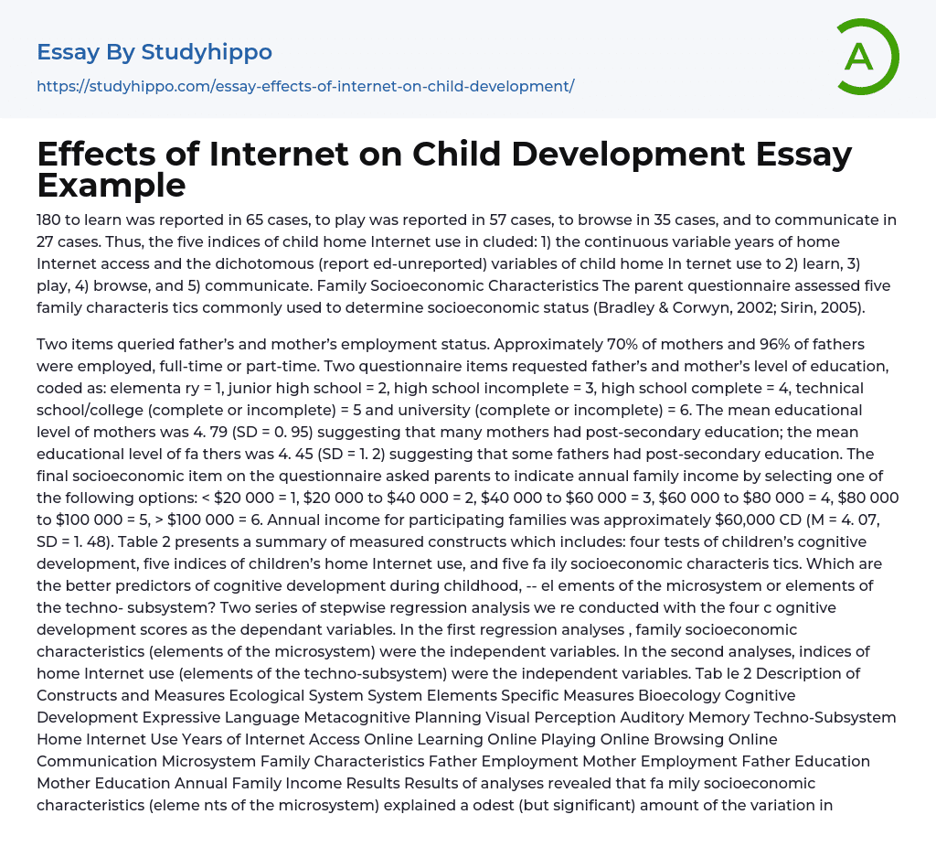 cause effect (internet influence on kids) essay