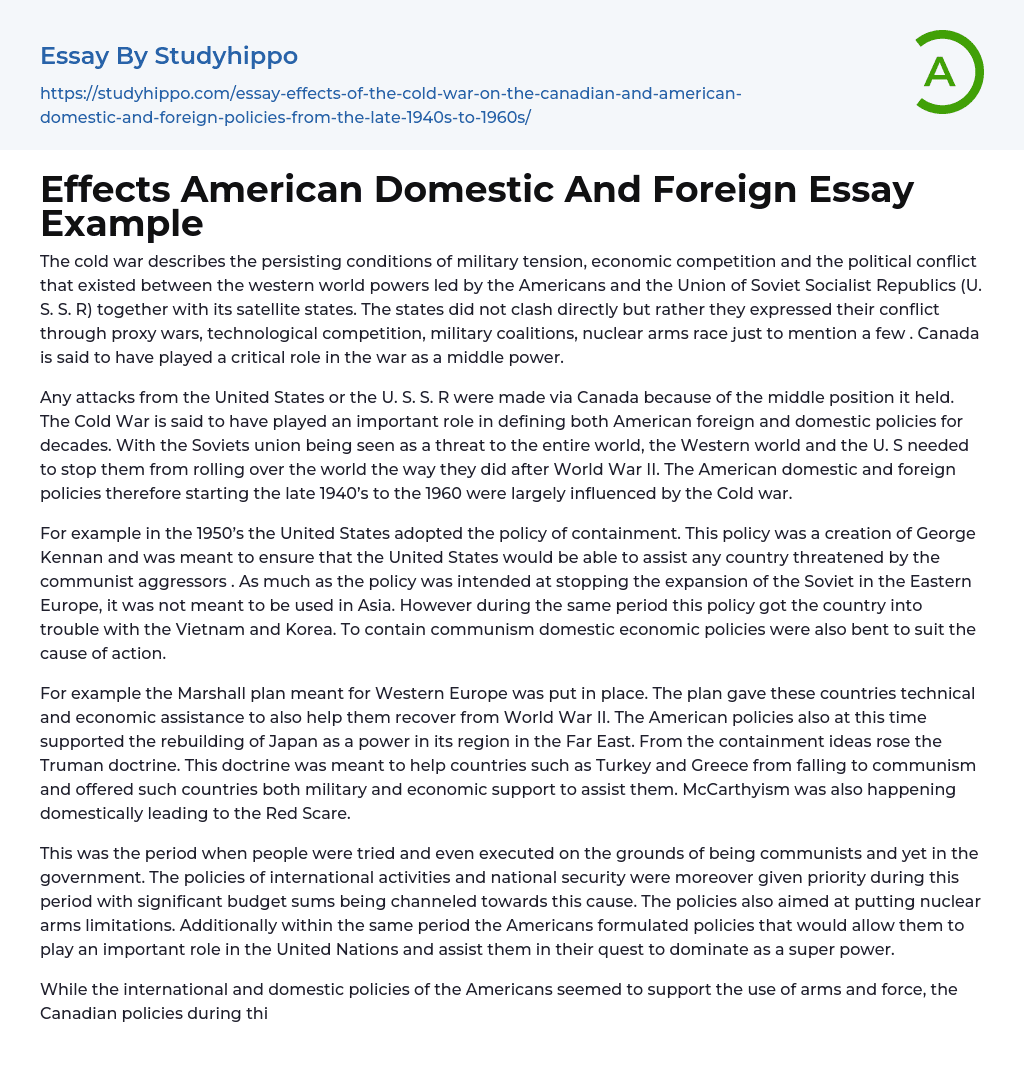 Effects American Domestic And Foreign Essay Example