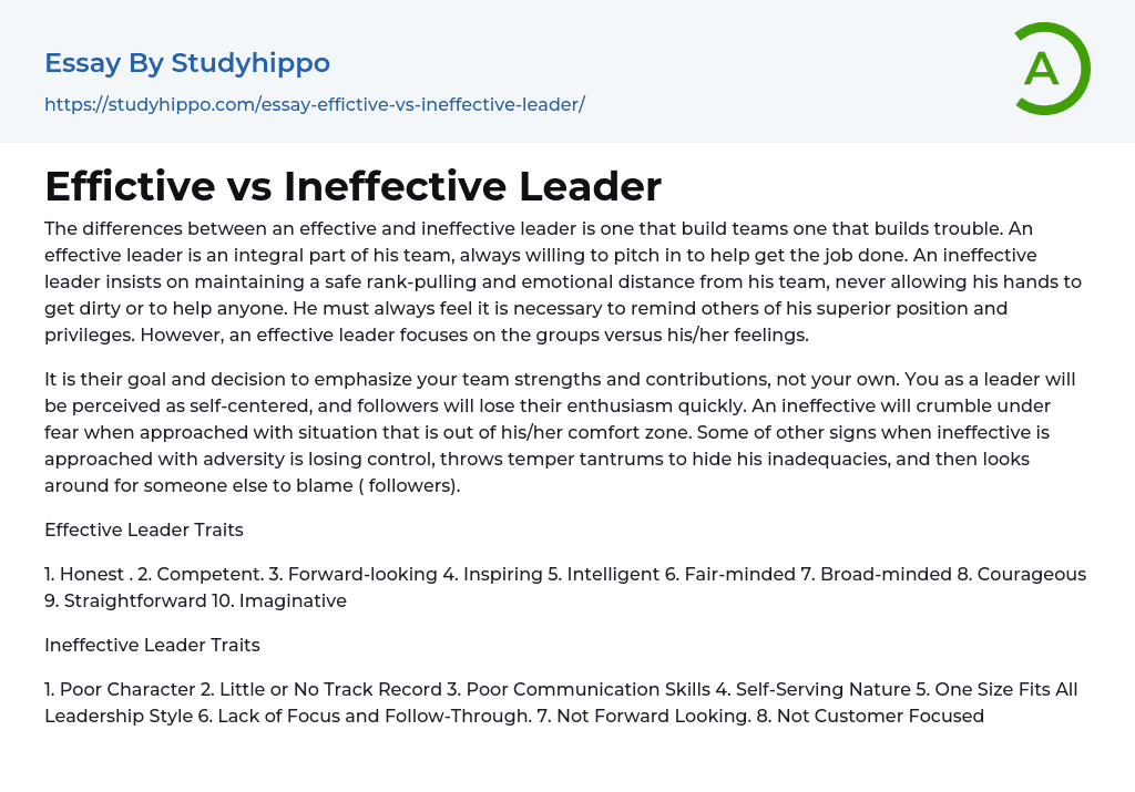 Effictive vs Ineffective Leader Essay Example