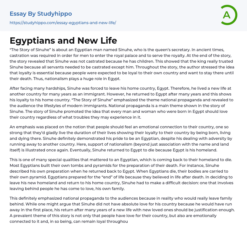 Egyptians and New Life Essay Example