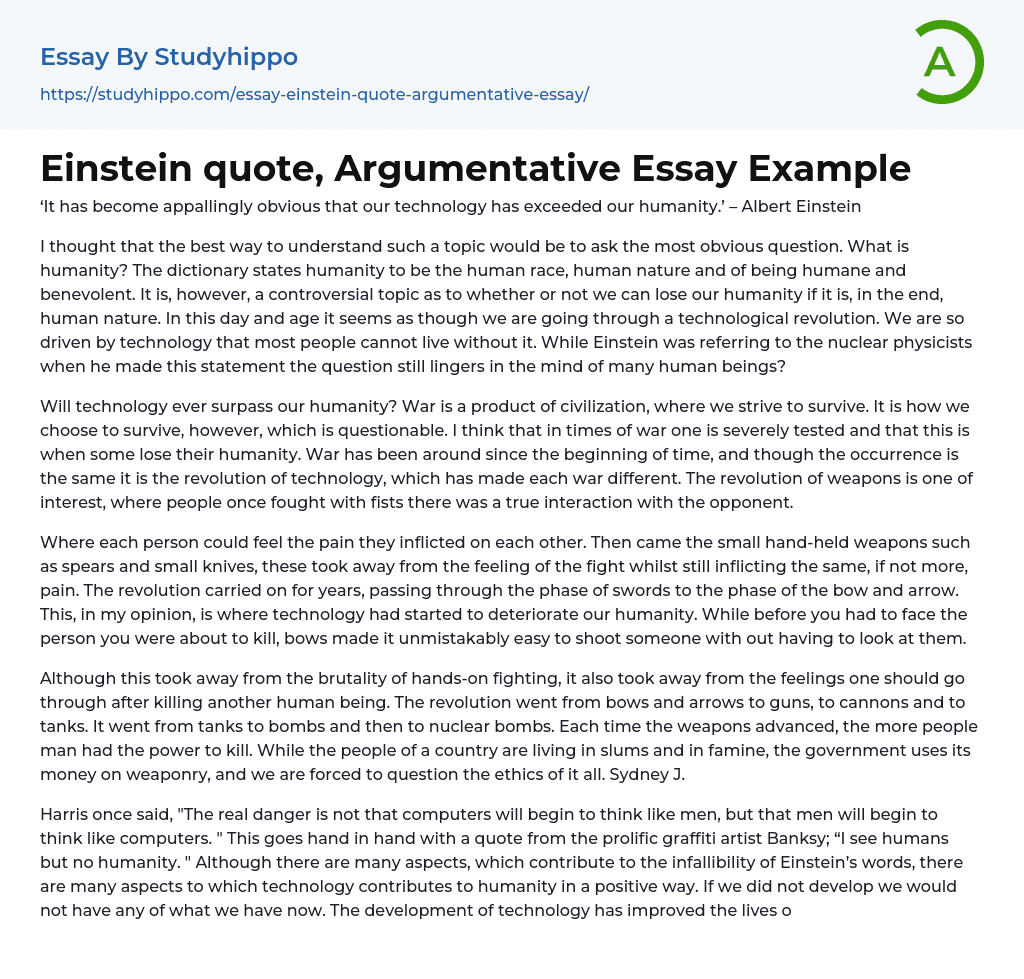 Einstein quote, Argumentative Essay Example