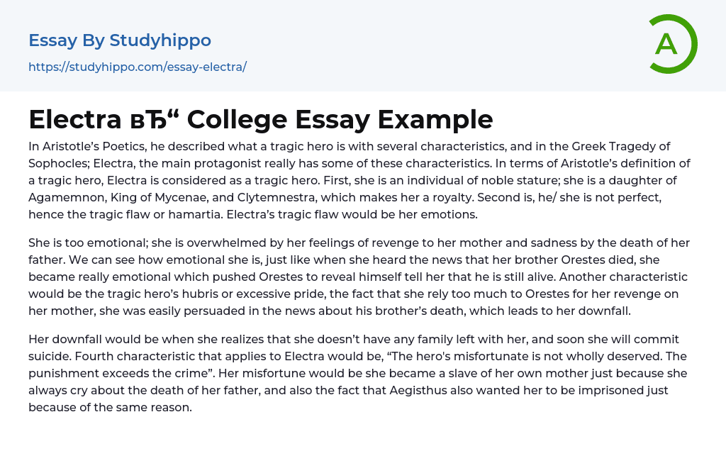 Electra College Essay Example