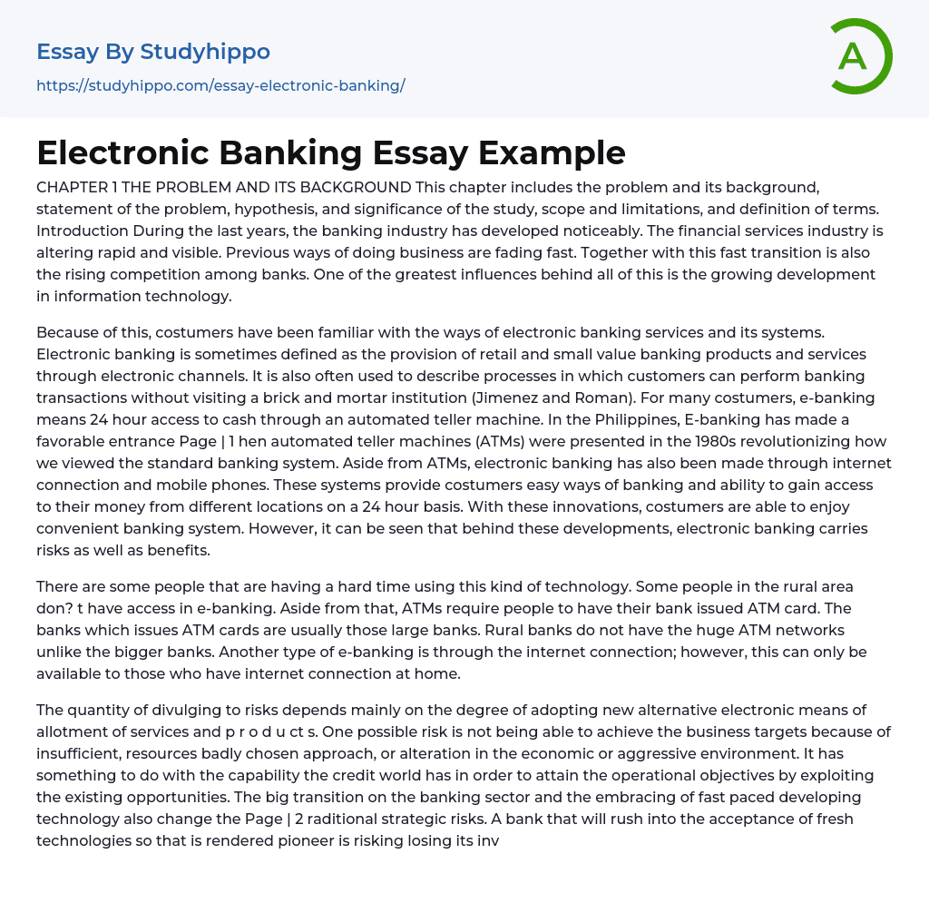 Electronic Banking Essay Example