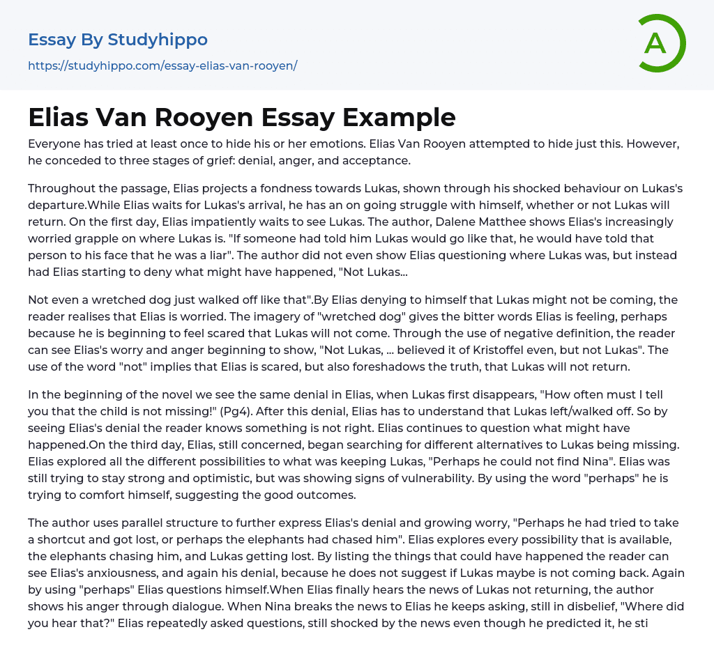 Elias Van Rooyen Essay Example
