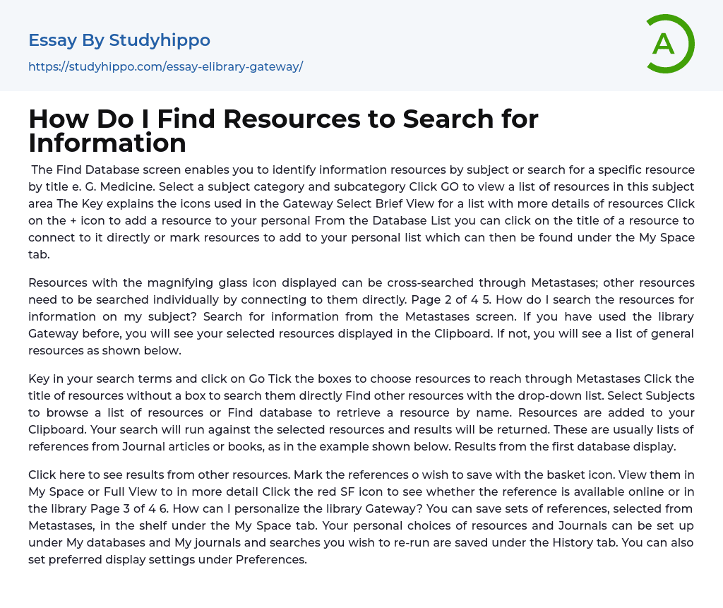 How Do I Find Resources to Search for Information Essay Example