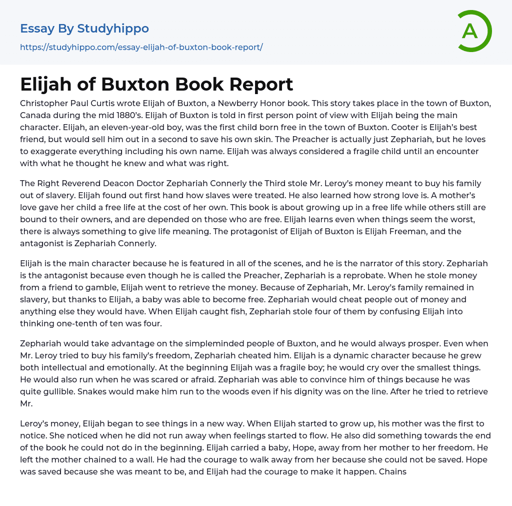 Elijah of Buxton Book Report Essay Example