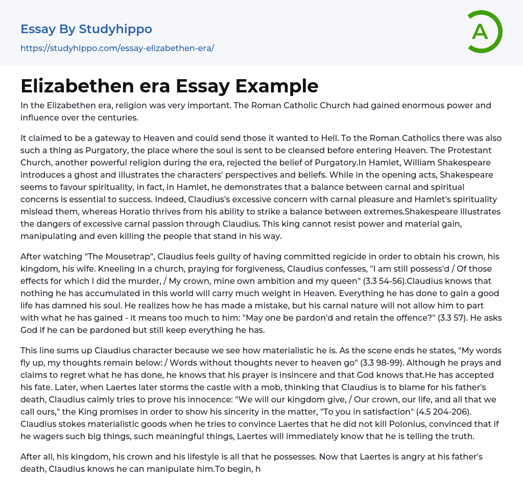 Elizabethen era Essay Example