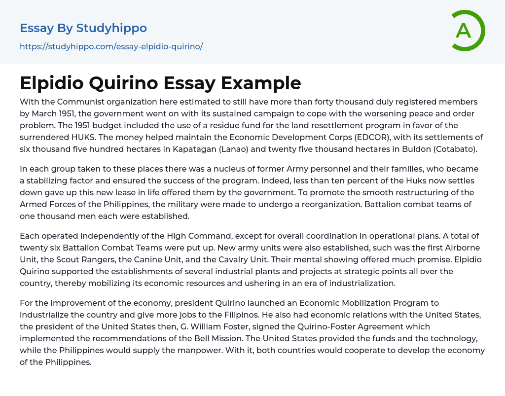Elpidio Quirino Essay Example