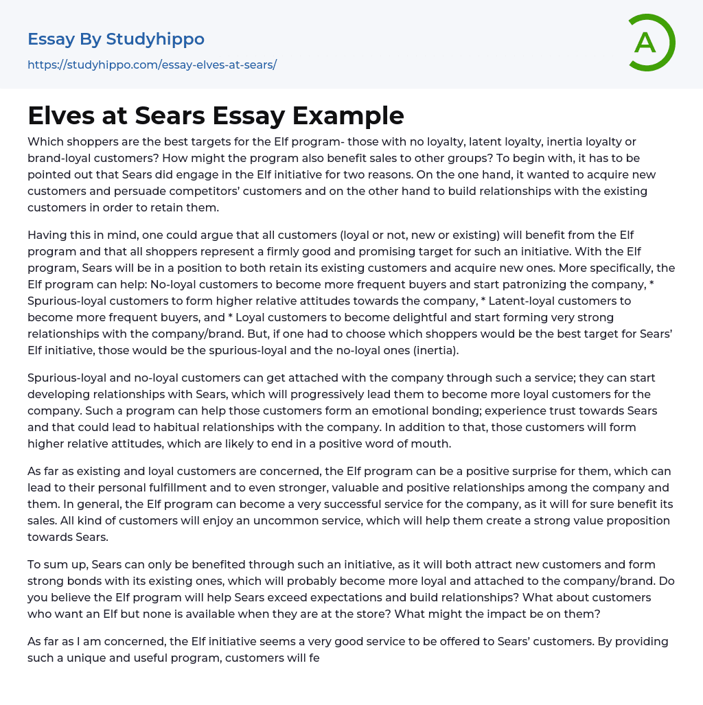 Elves at Sears Essay Example